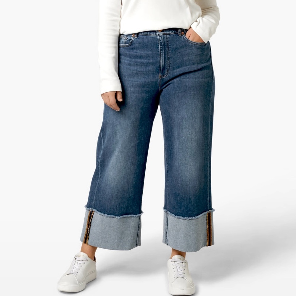 Marina Rinaldi Wide Leg Cropped Cuffed Idalgo Jeans Womens 18 Blue NWT plus